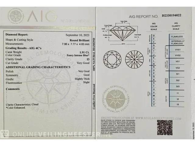 Diamant - 1.91 karaat echte diamant (gecertificeerd) - afbeelding 7 van  8