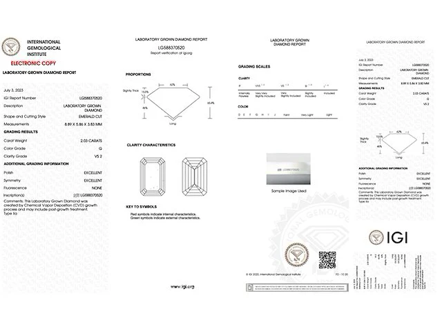 Diamant - 2.03 karaat emerald geslepen diamant (gecertificeerd) - afbeelding 3 van  6