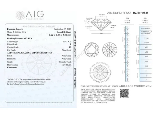 Diamant - 2.20 karaat echte diamant (gecertificeerd) - afbeelding 6 van  6