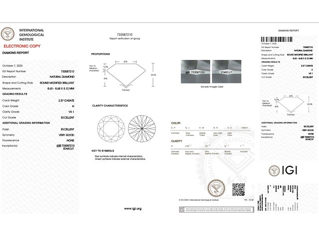 Diamant - 2.37 carat natuurlijke starcut briljant geslepen diamant (gecertificeerd) - afbeelding 3 van  3