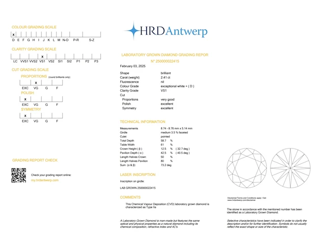 Diamant - 2.41ct (hrd gecertificeerd) - afbeelding 2 van  2