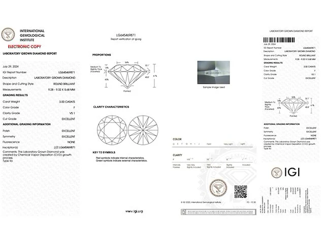 Diamant - 3.00 karaat briljant geslepen diamant (gecertificeerd) - afbeelding 3 van  5