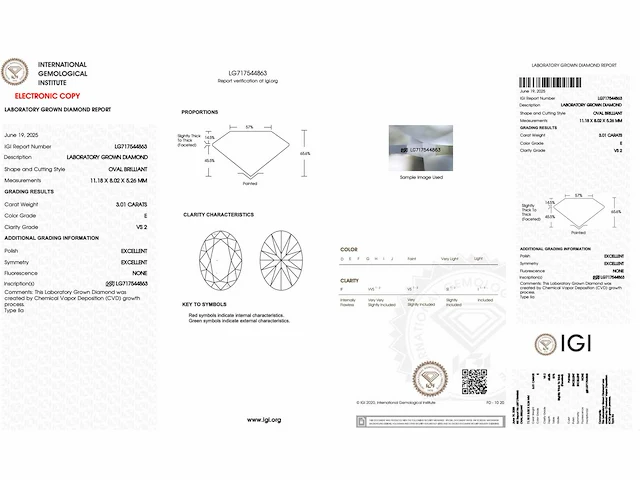 Diamant - 3.01 carat ovaal geslepen geslepen diamant (gecertificeerd) - afbeelding 3 van  3