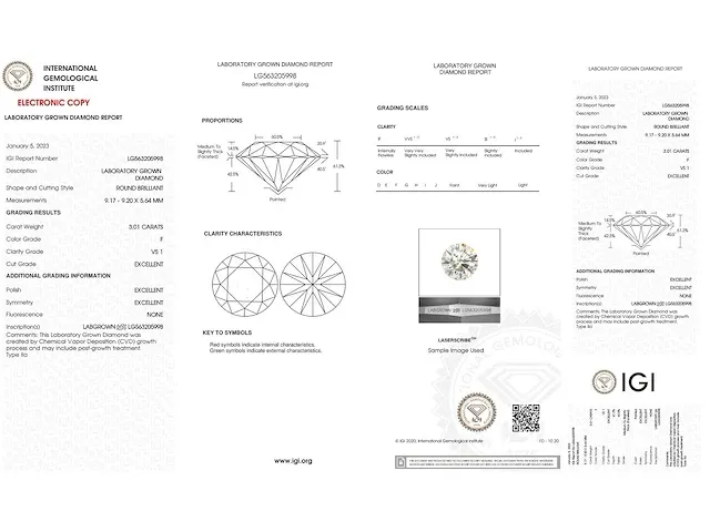 Diamant - 3.01 karaat briljant diamant (gecertificeerd) - afbeelding 3 van  3