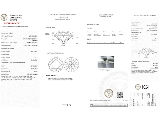 Diamant - 3.06 karaat briljant diamant (gecertificeerd) - afbeelding 3 van  3
