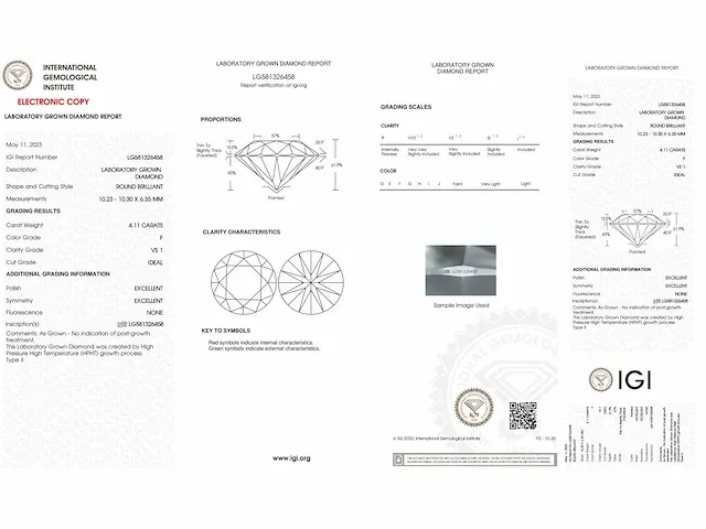 Diamant - 4.11 karaat briljant diamant (gecertificeerd) - afbeelding 3 van  4
