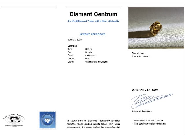 Diamant - 4.40 carat ruwe diamant - oktaeder vorm - afbeelding 3 van  3