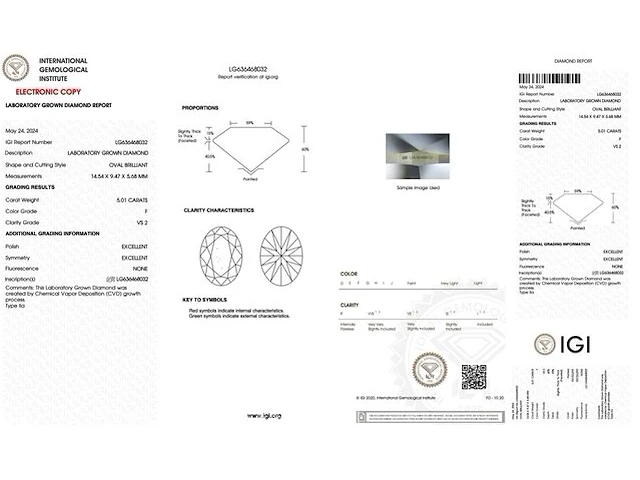 Diamant - 5.01 karaat ovaal geslepen diamant ( igi gecertificeerd ), lab grown - afbeelding 4 van  7