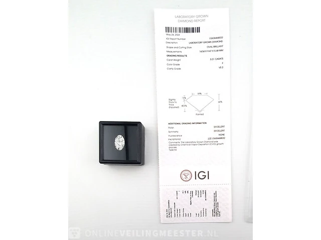 Diamant - 5.01 karaat ovaal geslepen diamant ( igi gecertificeerd ), lab grown - afbeelding 5 van  7