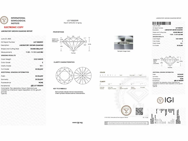 Diamant - 5.02 carat briljant geslepen diamant (gecertificeerd) - afbeelding 3 van  3