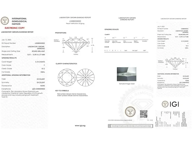 Diamant - 5.10 karaat diamant (gecertificeerd) - afbeelding 3 van  3