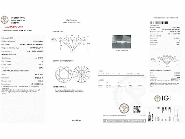Diamant - circa 1,00 carat - briljant geslepen diamant (gecertificeerd) - afbeelding 6 van  6
