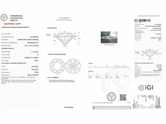 Diamant - circa 1,00 carat - briljant geslepen diamant (if)(gecertificeerd) - afbeelding 5 van  5