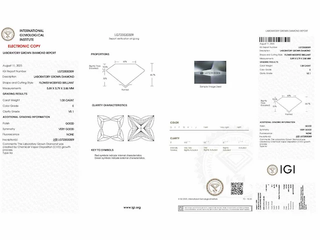 Diamant - circa 1,00 carat - flower cut geslepen diamant (gecertificeerd) - afbeelding 4 van  4