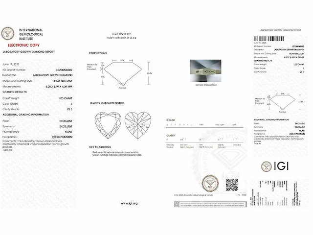 Diamant - circa 1,00 carat - heart geslepen diamant (gecertificeerd) - afbeelding 8 van  8