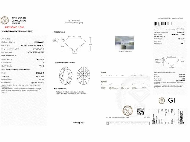 Diamant - circa 1,00 carat - oval geslepen diamant (gecertificeerd) - afbeelding 6 van  6