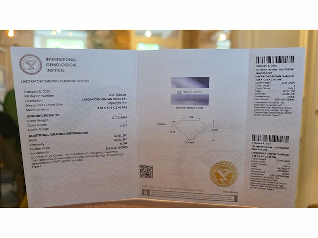 Diamant - circa 1,00 carat - princess geslepen diamant (gecertificeerd) - afbeelding 8 van  8