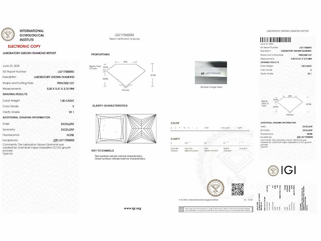 Diamant - circa 1,00 carat - princess geslepen diamant (gecertificeerd) - afbeelding 8 van  8