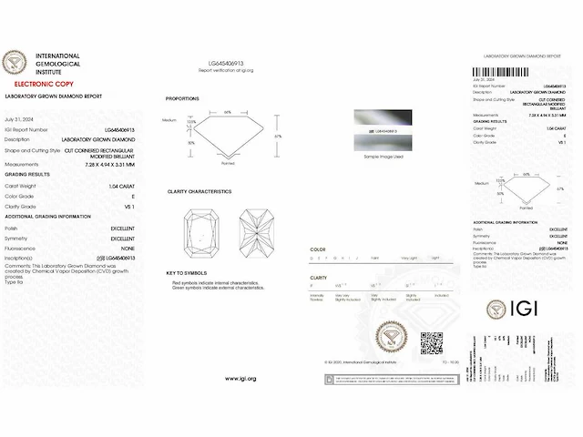 Diamant - circa 1,00 carat - radiant geslepen diamant (gecertificeerd) - afbeelding 2 van  10