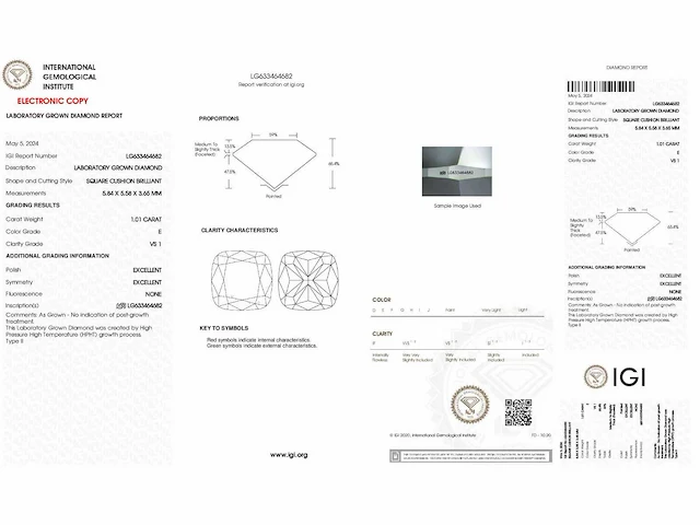 Diamant - circa 1,00 carat - square cushion briljant geslepen diamant (gecertificeerd) - afbeelding 2 van  10