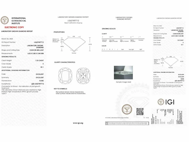 Diamant - circa 1,20 carat - cushion geslepen diamant (gecertificeerd) - afbeelding 8 van  8