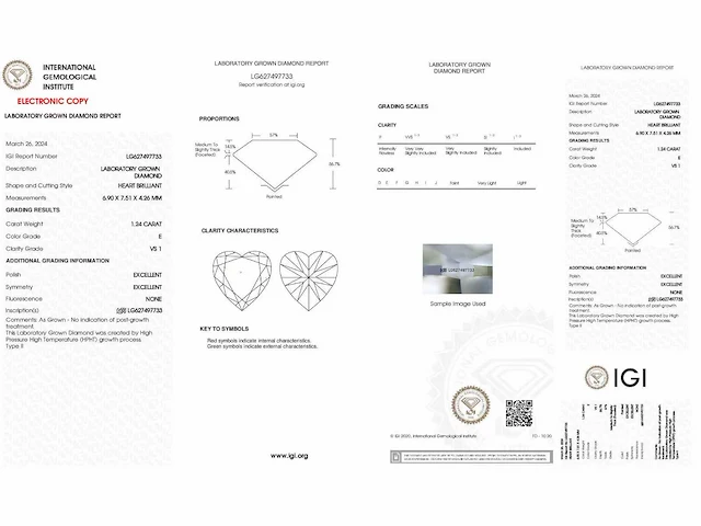 Diamant - circa 1,20 carat - heart geslepen diamant (gecertificeerd) - afbeelding 8 van  8