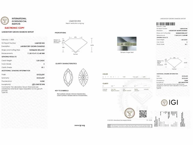 Diamant - circa 1,20 carat - marquise geslepen diamant (gecertificeerd) - afbeelding 7 van  7