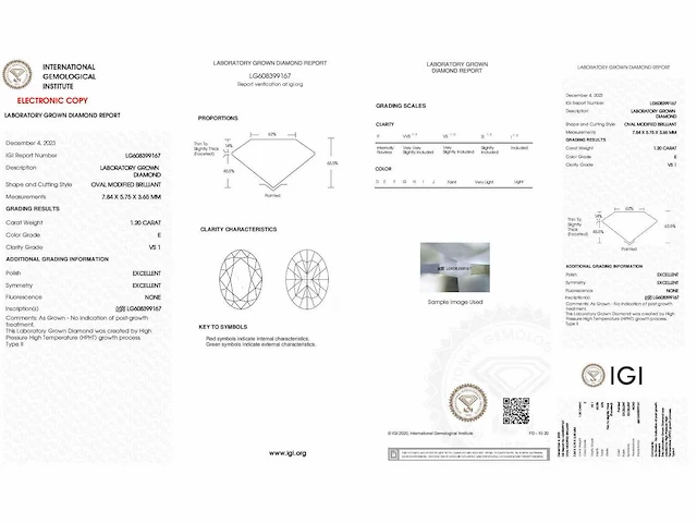 Diamant - circa 1,20 carat - oval geslepen diamant (gecertificeerd) - afbeelding 6 van  6