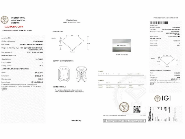 Diamant - circa 1,20 carat - radiant geslepen diamant (gecertificeerd) - afbeelding 2 van  10