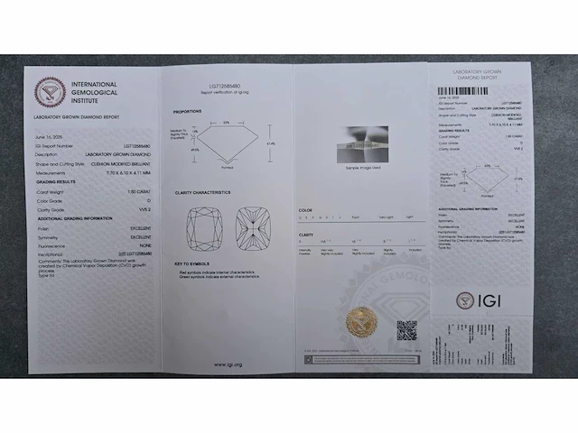 Diamant - circa 1,40 carat - cushion geslepen diamant (gecertificeerd) - afbeelding 11 van  11