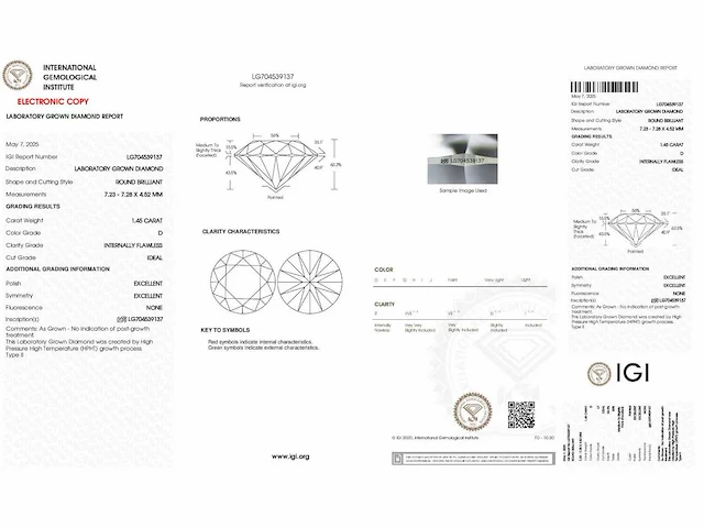 Diamant - circa 1,45 carat - briljant geslepen diamant (if) (gecertificeerd) - afbeelding 6 van  6