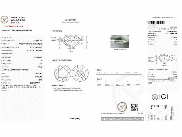 Diamant - circa 1,50 carat - briljant geslepen diamant (gecertificeerd) - afbeelding 6 van  6