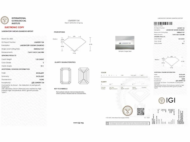 Diamant - circa 1,50 carat - emerald geslepen diamant (gecertificeerd) - afbeelding 10 van  10