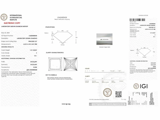 Diamant - circa 1,50 carat - princess geslepen diamant (gecertificeerd) - afbeelding 8 van  8