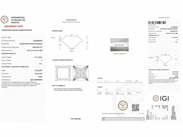 Diamant - circa 1,50 carat - princess geslepen diamant (gecertificeerd) - afbeelding 8 van  8