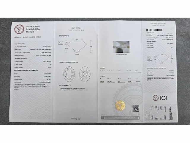 Diamant - circa 2,00 carat - oval briljant geslepen diamant (vs1)(gecertificeerd) - afbeelding 12 van  12