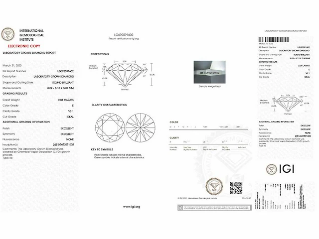 Diamant - circa 2,00 carat briljant geslepen diamant (gecertificeerd) - afbeelding 3 van  4
