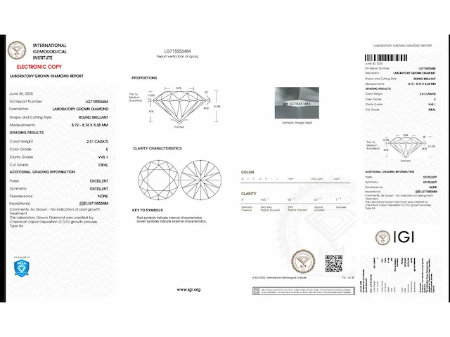 Diamant - circa 2,50 carat - briljant geslepen diamant (gecertificeerd) - afbeelding 8 van  8