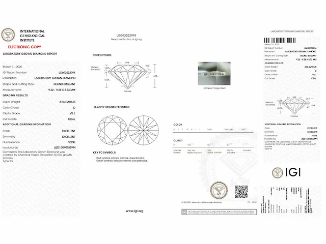 Diamant - circa 3,00 carat - briljant geslepen diamant (gecertificeerd) - afbeelding 7 van  7