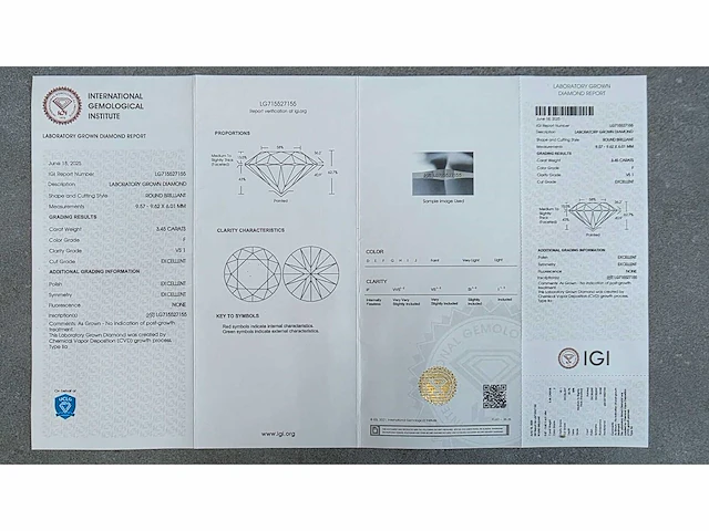 Diamant - circa 3,40 carat - briljant geslepen diamant (gecertificeerd) - afbeelding 11 van  11