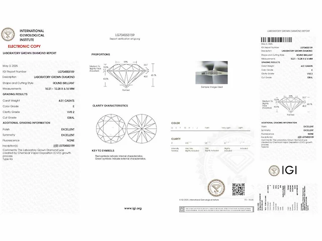Diamant - circa 4,00 carat - briljant geslepen diamant (gecertificeerd) - afbeelding 4 van  12