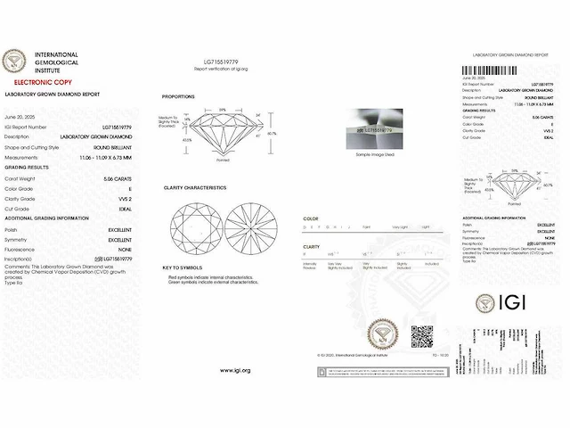 Diamant - circa 5,00 carat - briljant geslepen diamant (vvs2)(gecertificeerd) - afbeelding 3 van  11