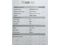 Diamant 0,96 crt. naturel kleur d met certificaat - afbeelding 6 van  6