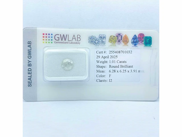 Diamant 1,01 crt. naturel kleur f - afbeelding 1 van  5