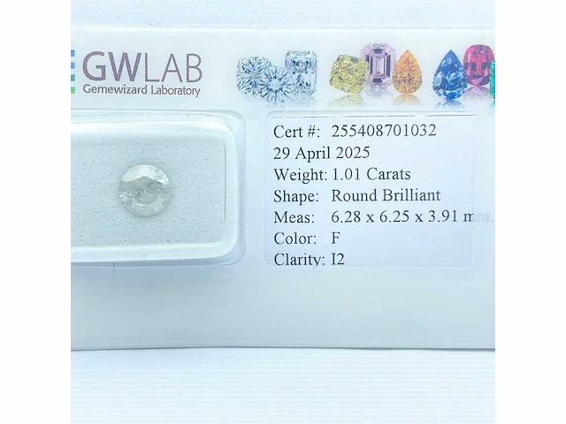 Diamant 1,01 crt. naturel kleur f - afbeelding 4 van  5