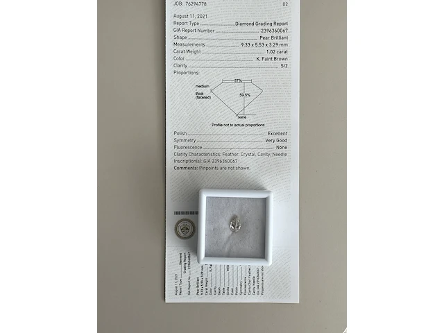 Diamant – 1.02 karaat echte diamant (gia gecertificeerd), champagne getint (faint brown) - afbeelding 3 van  3