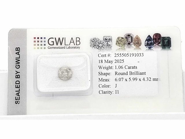 Diamant 1,06 crt. naturel met certificaat - afbeelding 1 van  8