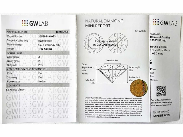 Diamant 1,06 crt. naturel met certificaat - afbeelding 3 van  8