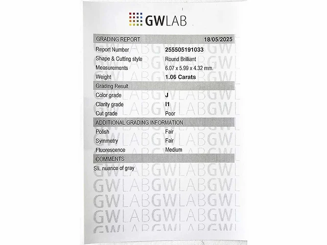Diamant 1,06 crt. naturel met certificaat - afbeelding 8 van  8