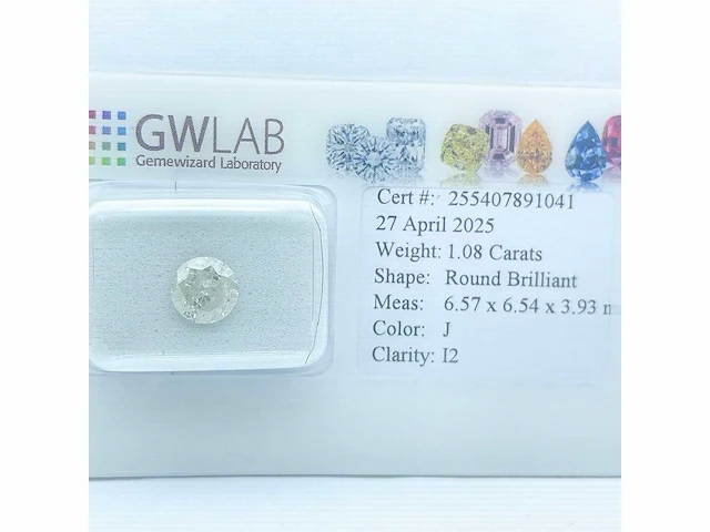 Diamant 1,08 crt. naturel kleur j - afbeelding 4 van  5